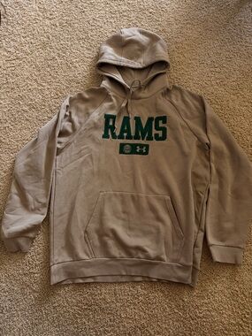 Under Armour Rams Hoodie in Taupe with Green Colorado State University Logo